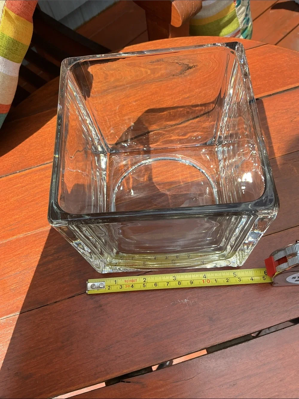 Clear Square Glass Vase with Decorative Pebbles. New
